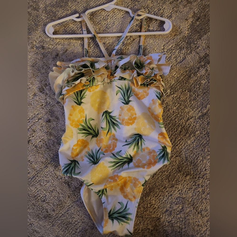 Janie & Jack Girls Pineapple Halter One Piece Swimsuit 6 Yrs